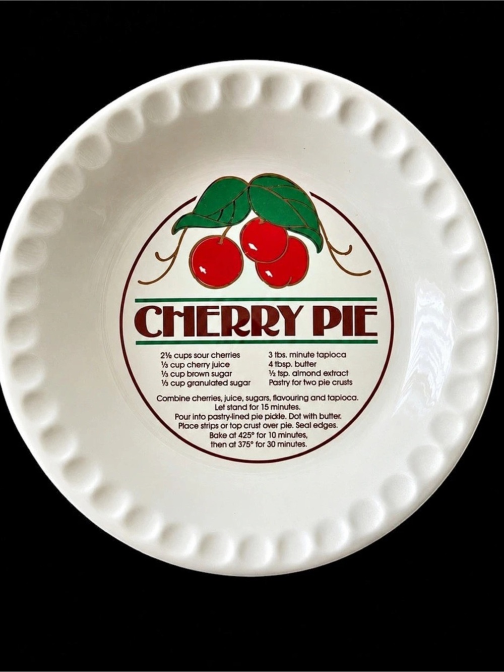 Pottery Barn Cherry Pie Recipe Plate in White & Red